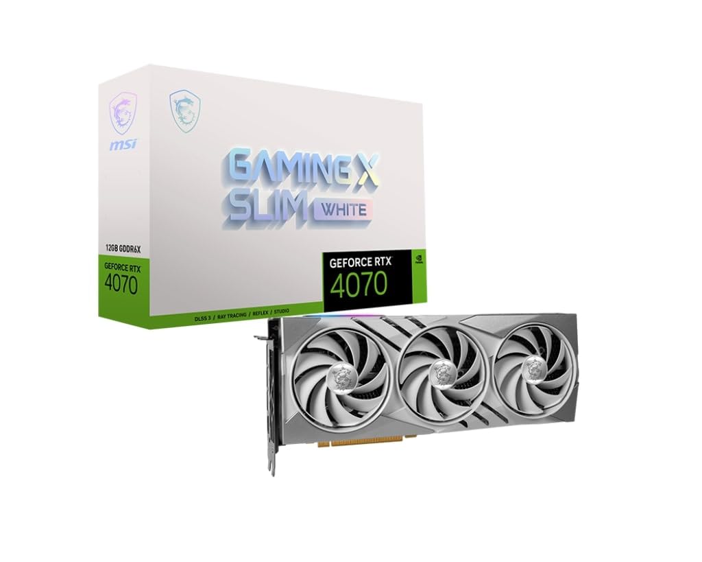 MSI GeForce RTX 4070 GAMING X SLIM WHITE 12G Graphics Card - RTX 4070 GPU, 12GB GDDR6X (21Gbps/192-bit), PCIe 4.0 - TRI FROZR 3 (3 x TORX Fan 5.0), RGB - HDMI 2.1, DisplayPort 1.4a