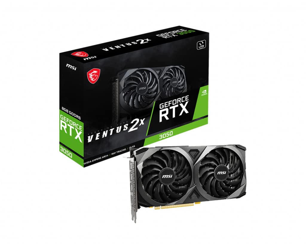 MSI GeForce RTX 3050 VENTUS 2X 8G Gaming Graphics Card - 8GB GDDR6X, 1777 MHz, PCI Express Gen 4 x 8, 128-bit, 3x DP v 1.4a, HDMI 2.1 (Supports 4K)