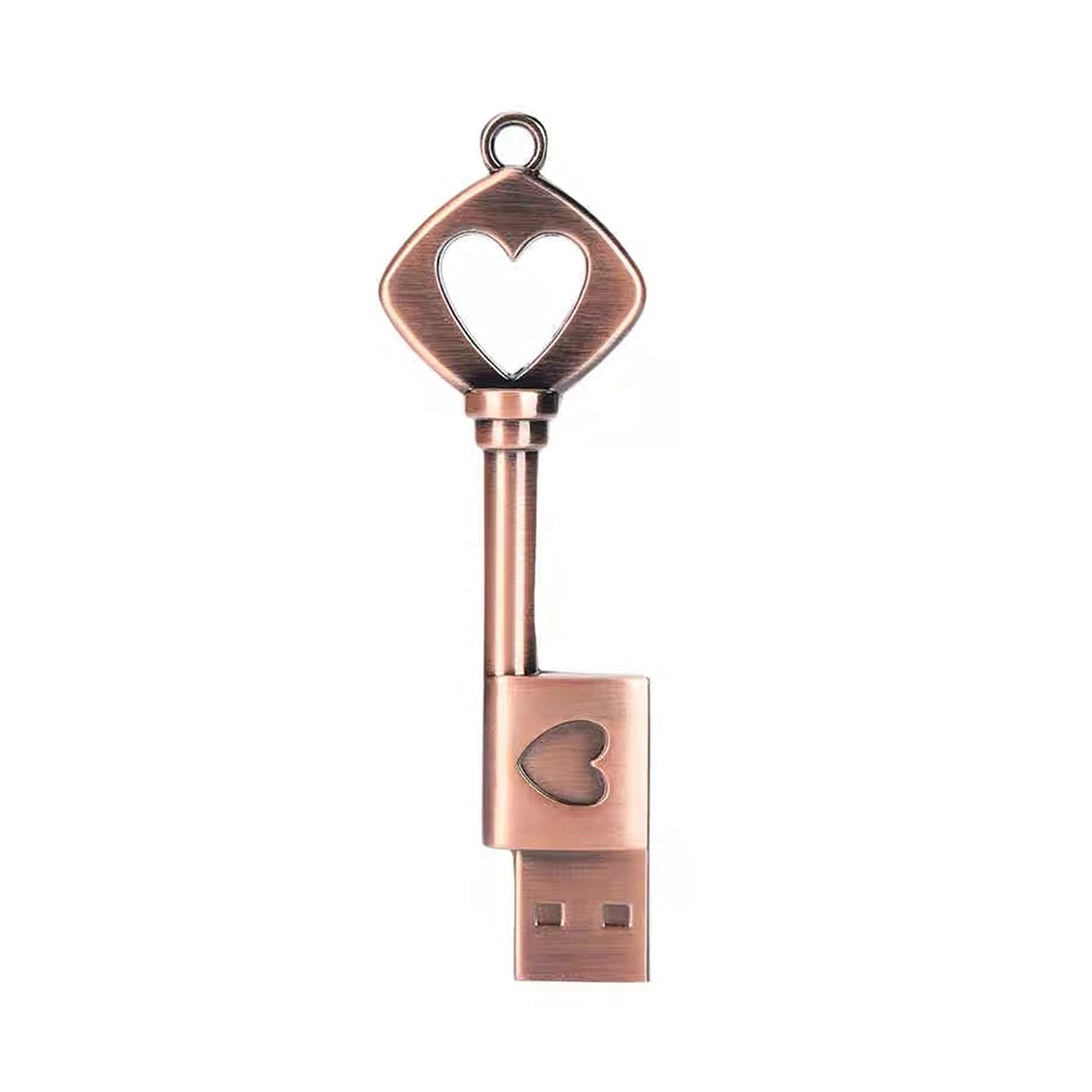 FeliSun Heart Shape Pendrive Metal USB3.0 Flash Drive USB Stick Bronze Flash Disk Data Traveler External Storage 16GB 32GB 64GB U Disk with Key Ring (Key, 32GB)