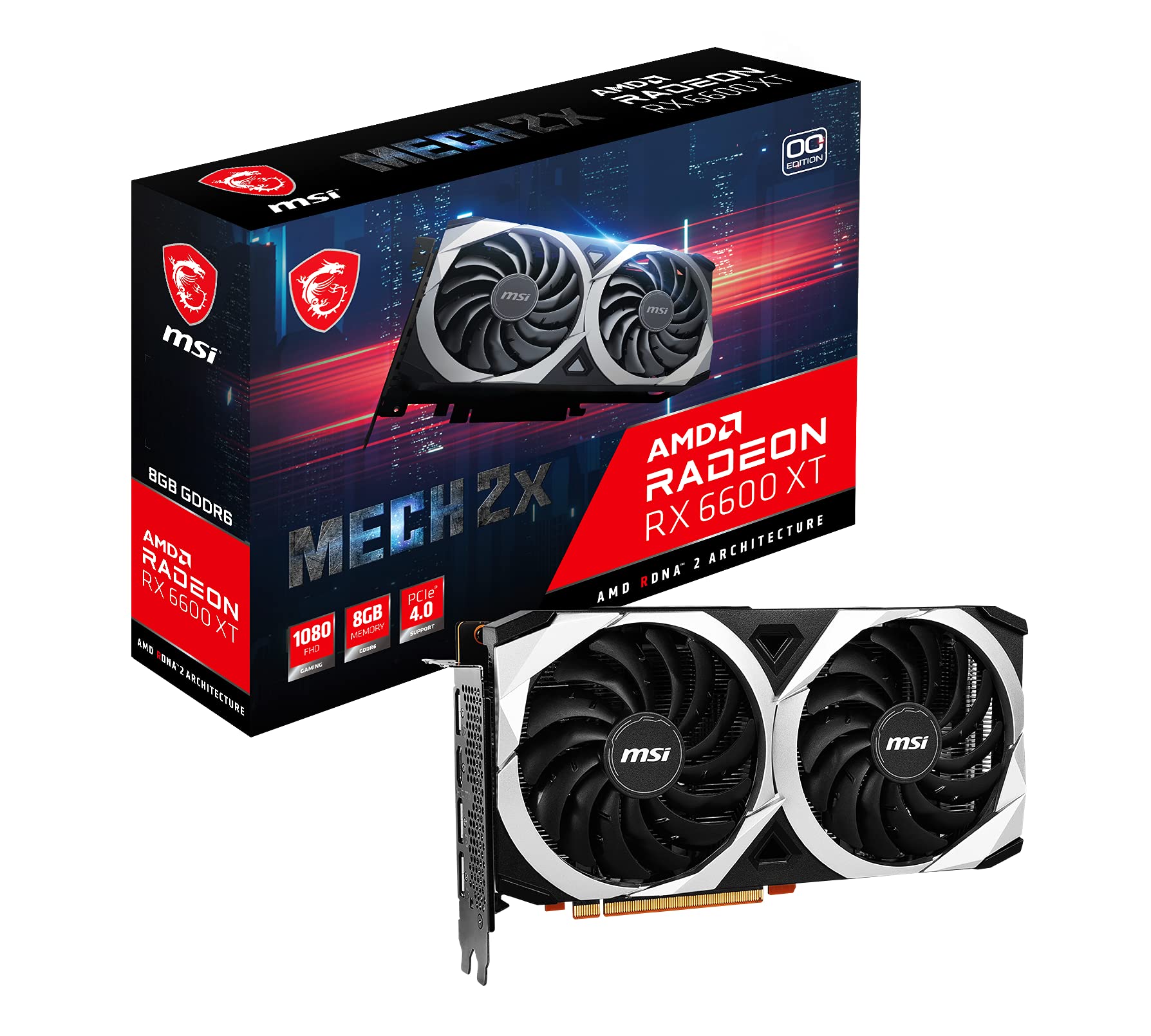 MSI Radeon RX 6600 XT MECH 2X 8G OC Gaming Graphics Card - 8GB GDDR6, 2602MHz, PCI Express 4, 128-bit, 3x DP v 1.4, HDMI 2.1 (Supports 4K & 8K)