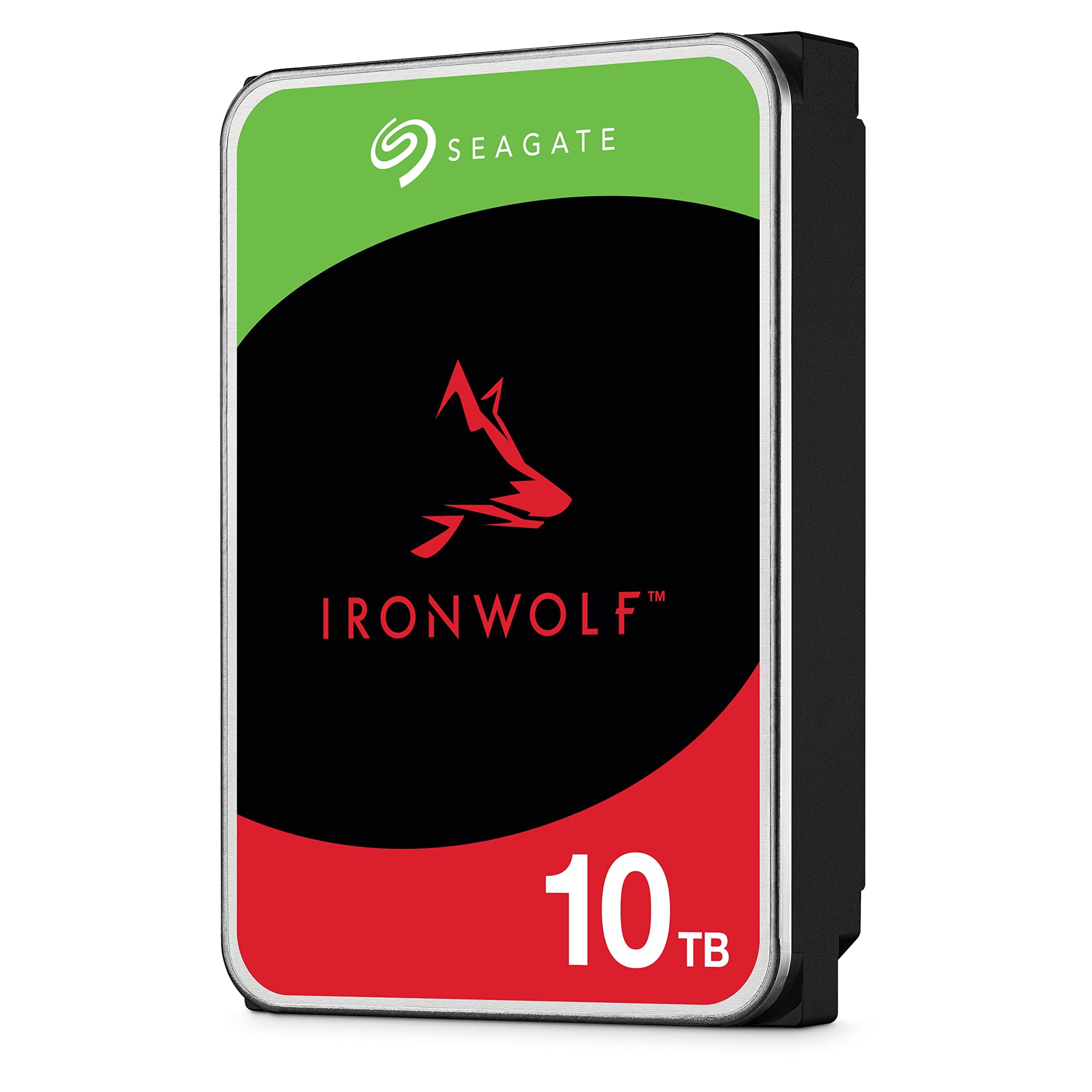 Seagate IronWolf, 10 TB, NAS, Internal Hard Drive, CMR, 3.5 Inch, SATA, 6GB/s, 5,400 RPM, 256MB Cache, for RAID Network Attached Storage, 3 year Rescue Services (ST10000VN0004)